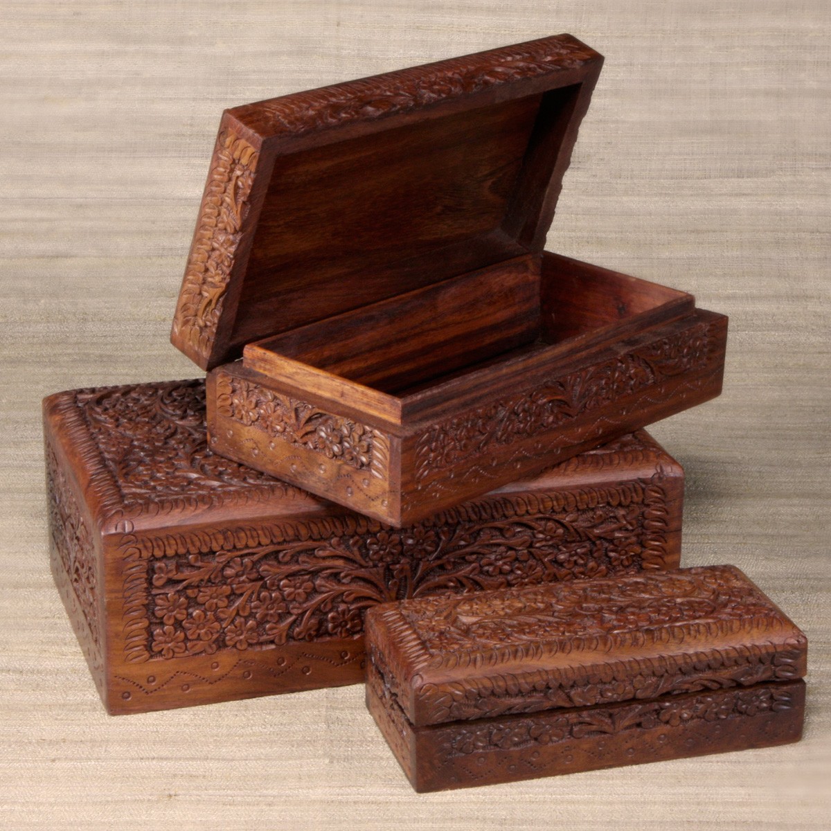 carved wooden incense box